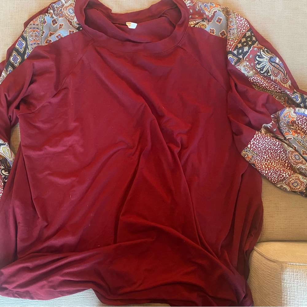 Womens maroon red shirt blouse with bubble sleeves 3x